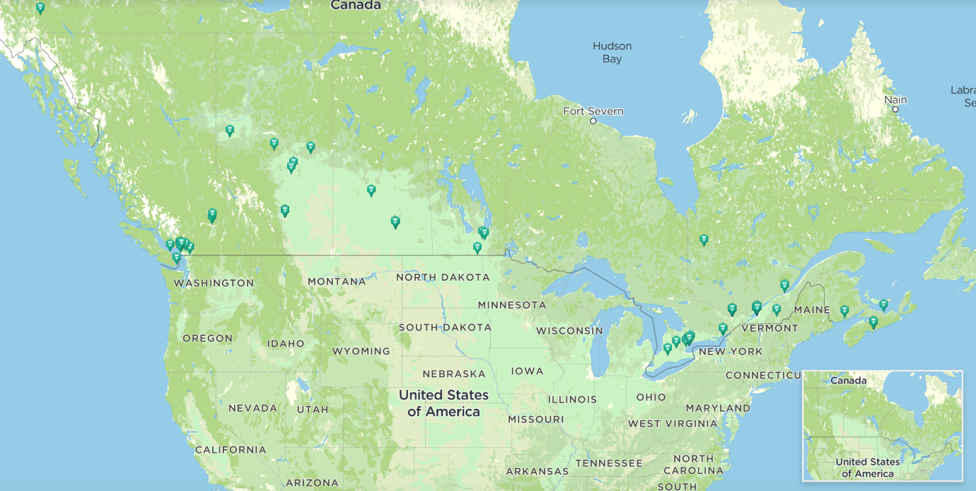 A map depicting the various locations across Canada that have experienced recent demonstrations and are to expect future protests in 2019. 